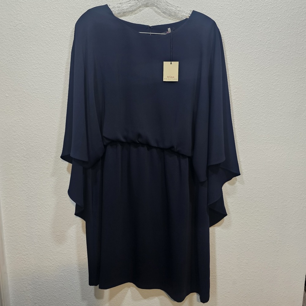 Trina Turk Tamiko Cape Dress Women's Size XL Navy Blue - Picture 1 of 6